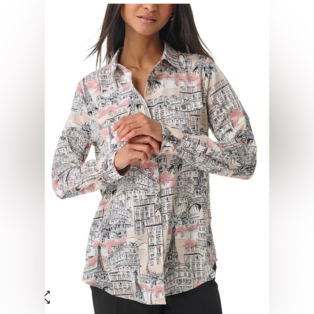 Women’s Printed Button-Front Shirt - Blush & Black